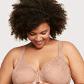 Glamorise Lacey T-Back Front-Closure WonderWire Bra - Cappuccino Glamorise Lacey T-Back Front-Closure WonderWire Bra - Cappuccino
