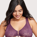 Glamorise Lacey T-Back Front-Closure WonderWire Bra - Plum Glamorise Lacey T-Back Front-Closure WonderWire Bra - Plum