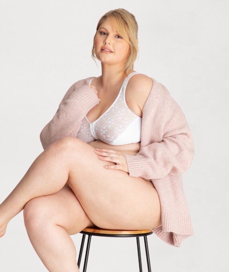 Exquisite Form Fully Front Close Wire-Free Posture Bra With Lace - White Bras 