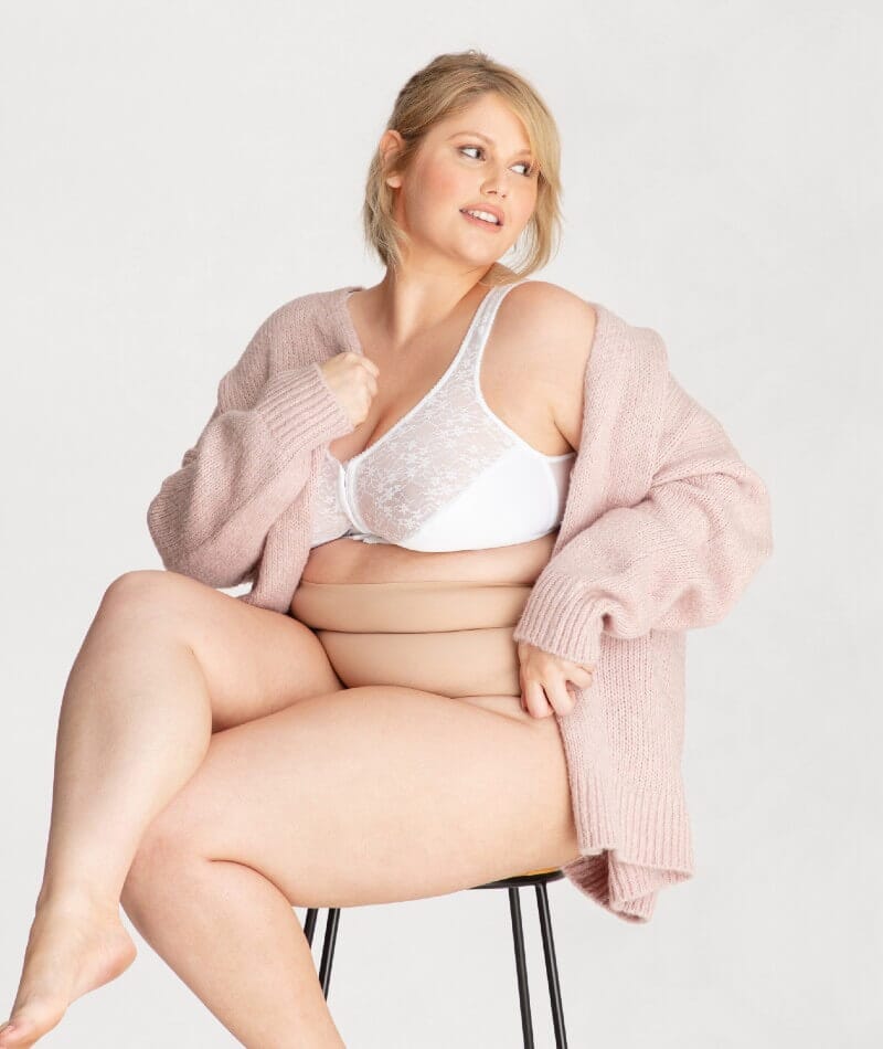 Exquisite Form Fully Front Close Wire-Free Posture Bra With Lace - White Bras 