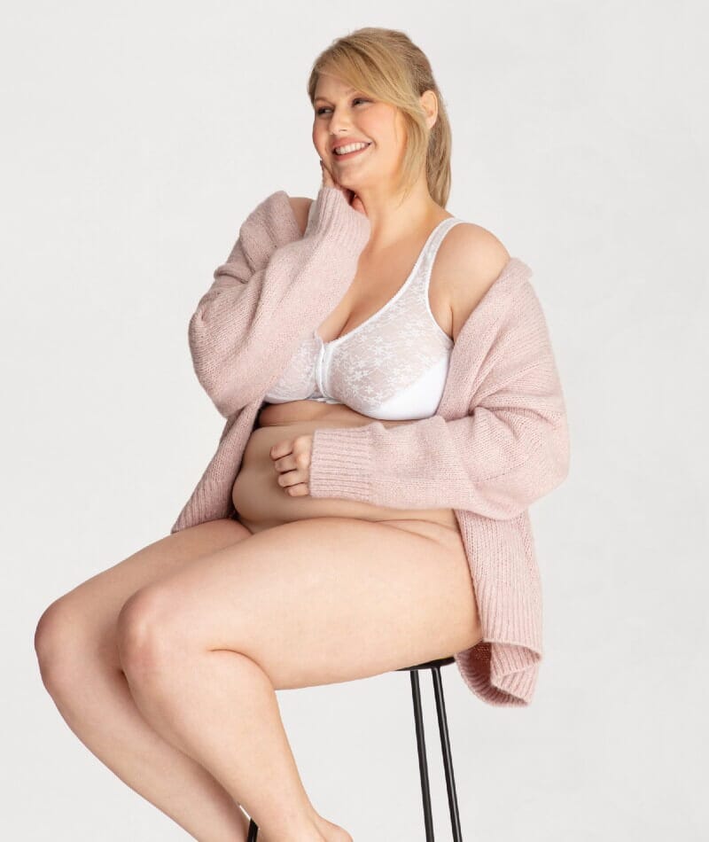 Exquisite Form Fully Front Close Wire-Free Posture Bra With Lace - White Bras 