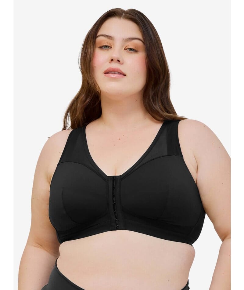 Leading Lady Harper Plus Size Back Smoothing Wire-free Front Close Bra - Black Bras 