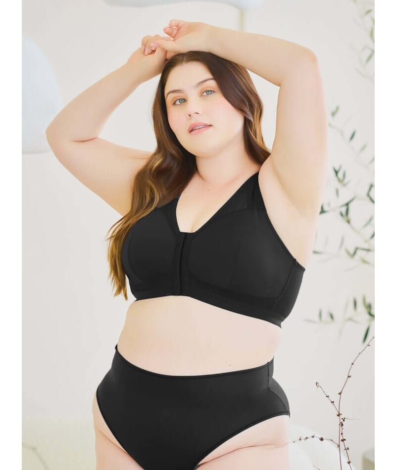 Leading Lady Harper Plus Size Back Smoothing Wire-free Front Close Bra - Black Bras 