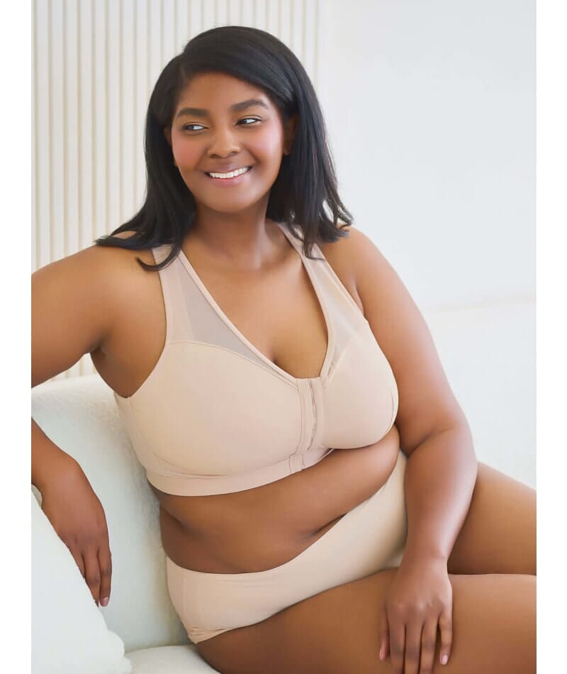 Leading Lady Harper Plus Size Back Smoothing Wire-free Front Close Bra - Sand Bras 