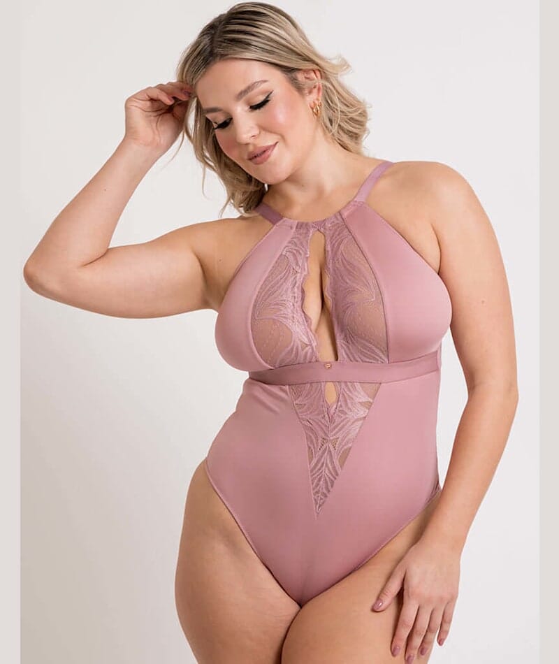 Scantilly Indulgence Stretch Lace Bodysuit - Dusty Rose Bodysuits & Basques 