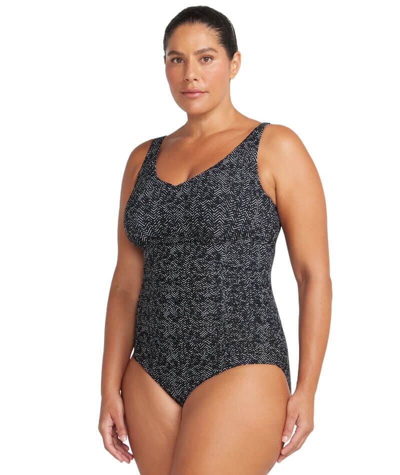 Artesands Zig Zag Raphael Underwire E-F Cup One Piece Swimsuit - Black Swim 
