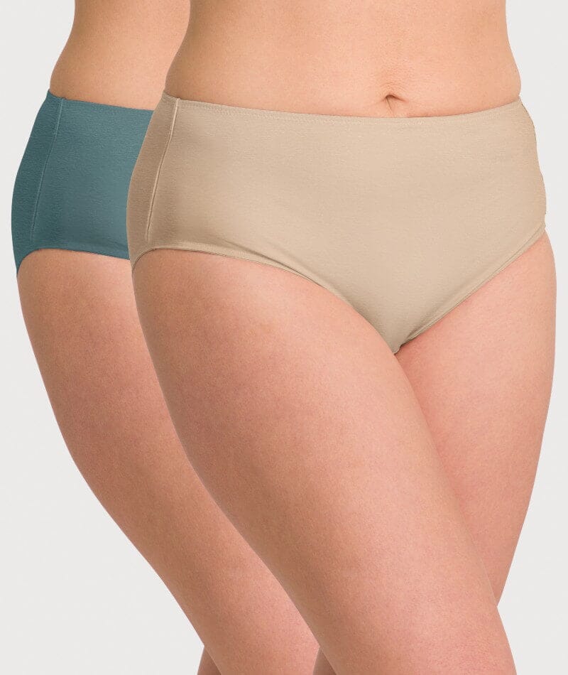Ava & Audrey Clementine Cotton Full Brief 2 Pack - Nude/Sea Green Knickers 