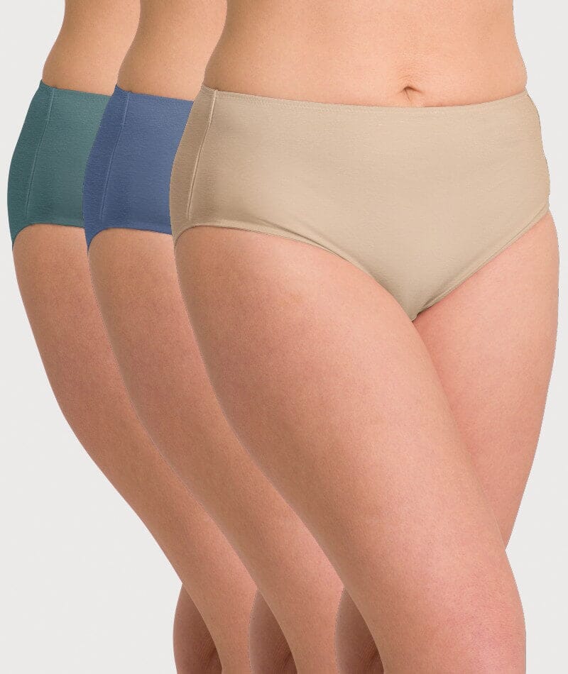 Ava & Audrey Clementine Cotton Full Brief 3 Pack - Nude/Denim Blue/Sea Green Knickers 