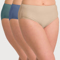 Ava & Audrey Clementine Cotton Full Brief 3 Pack - Nude/Denim Blue/Sea Green