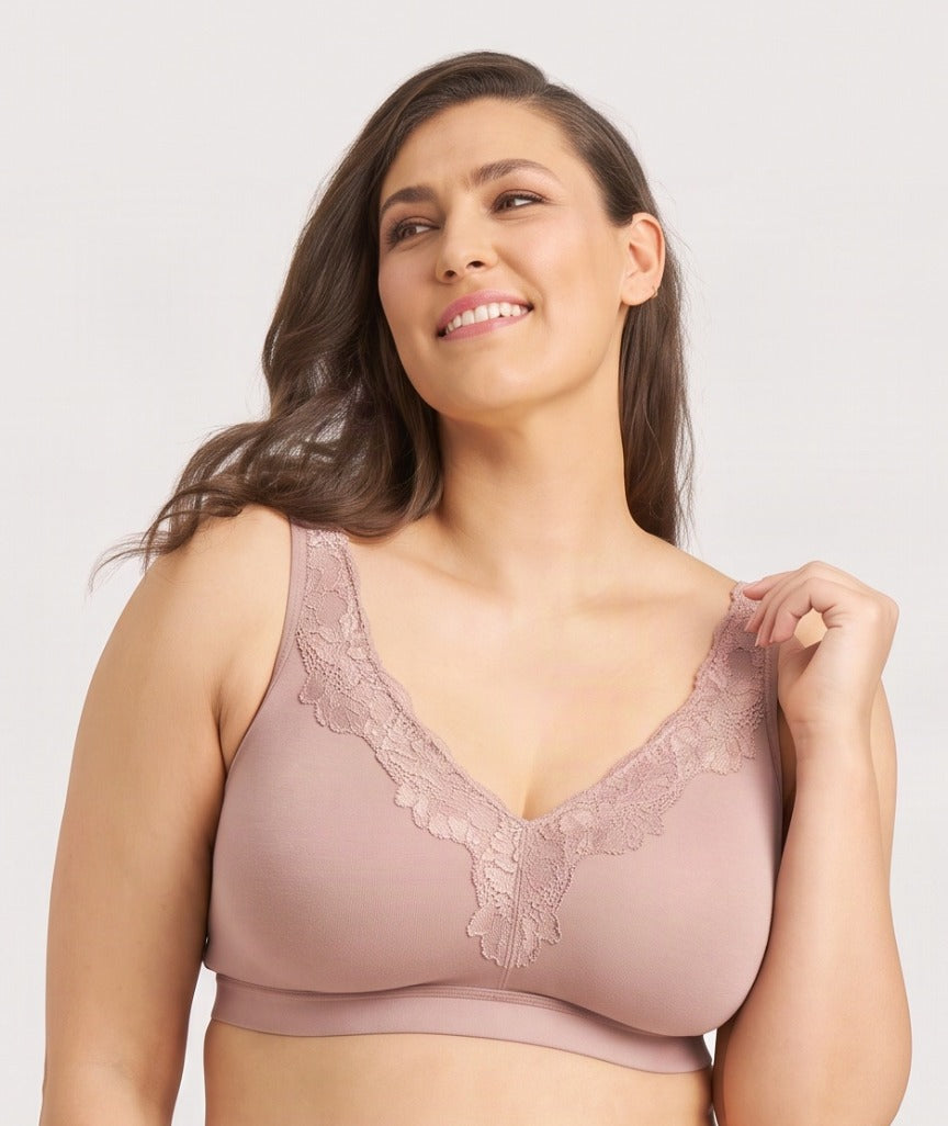 Ava & Audrey Faye Cotton & Lace Wire-free Bra - Blush