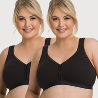 Ava & Audrey Faye Cotton Wire-free Support Bra 2 Pack - Black