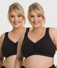 Ava & Audrey Faye Cotton Wire-free Support Bra 2 Pack - Black Swatch Image
