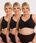 Ava & Audrey Faye Cotton Wire-free Support Bra 3 Pack - Black Swatch Image