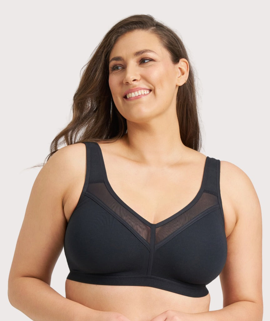 Ava & Audrey Faye Splice Wire-free Support Bra - Black