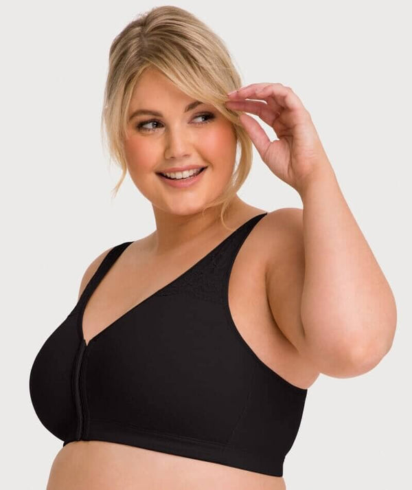 Ava & Audrey Hannah Cotton Wire-Free Front Opening Bra - Black - Curvy