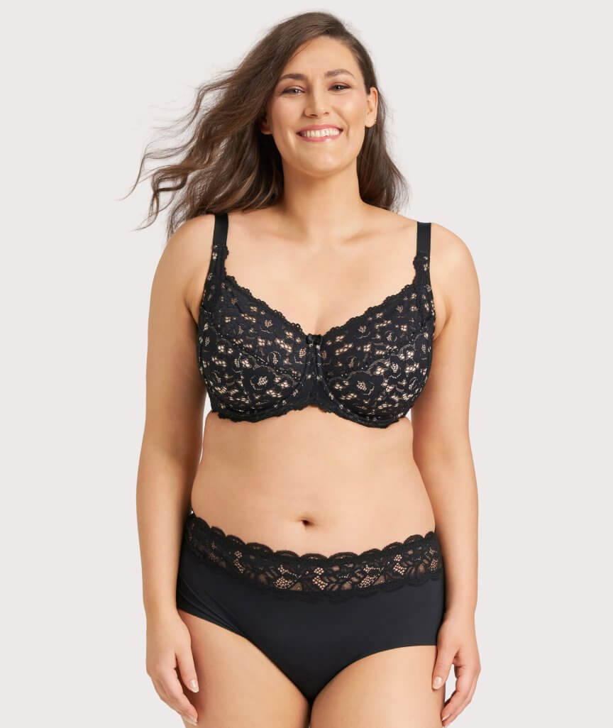 Ava & Audrey Tilly Microfibre & Lace Full Brief - Black