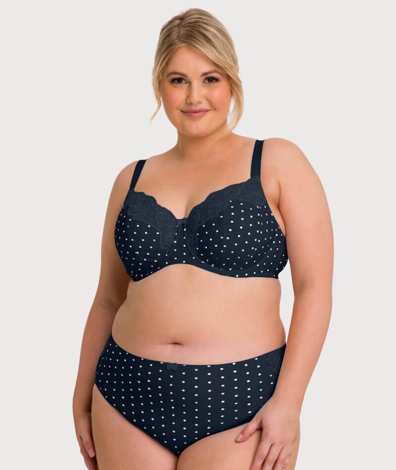 Ava & Audrey Jacqueline Printed Full Brief with Lace - Sapphire/Ivory Knickers 