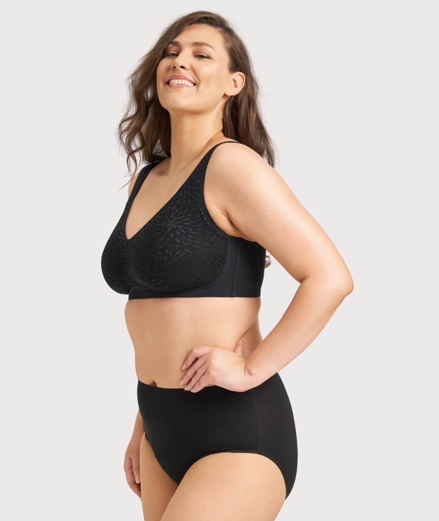 Ava & Audrey Millie Jacquard Mesh Wire-free Support Bra - Black