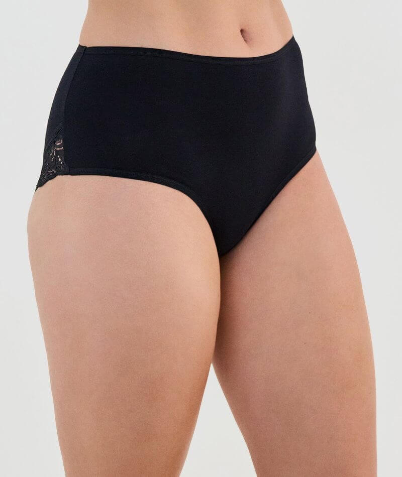 Bendon Cotton and Lace Full Brief - Black Knickers 