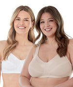 Bestform Satin Trim Wire-Free Cotton Bra With Unlined Cups 2 Pack - Nude/White Bras 