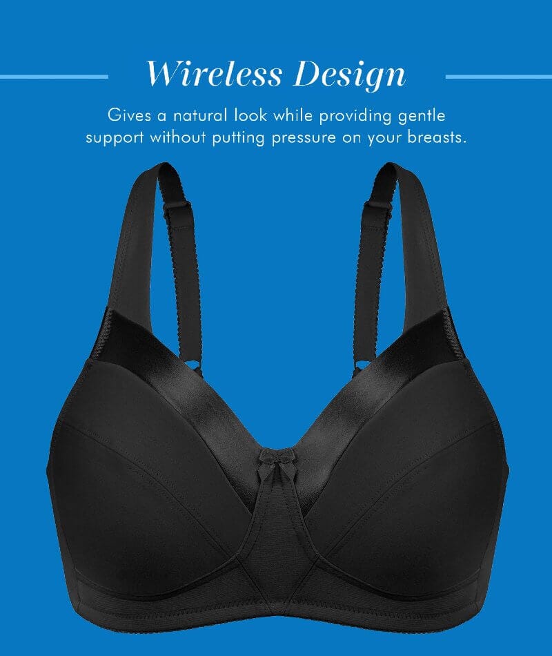 Bestform Satin Trim Wire-free Cotton Bra with Unlined Cups - Black Bras 
