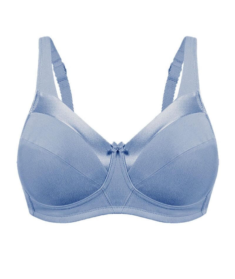 Bestform Satin Trim Wire-Free Cotton Bra With Unlined Cups - Periwinkle Blue Bras 