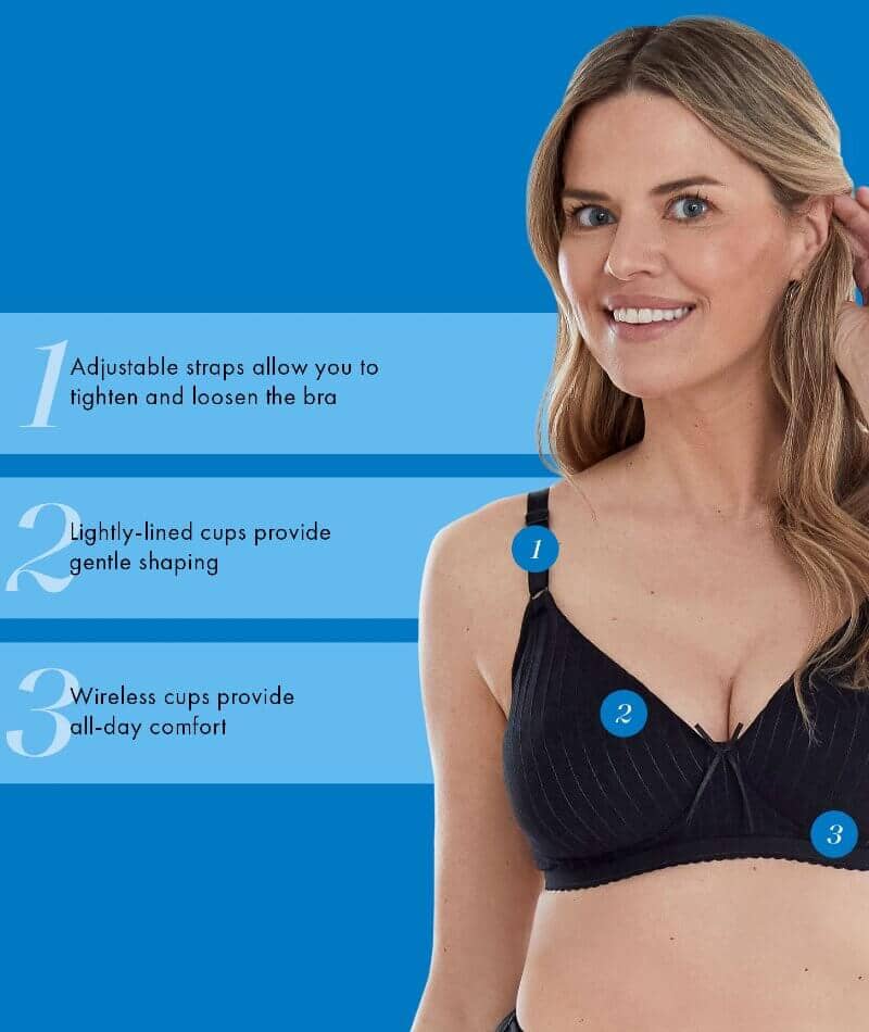 Bestform Striped Wire-free Cotton Bra with Lightly Lined Cups - Black Bras 