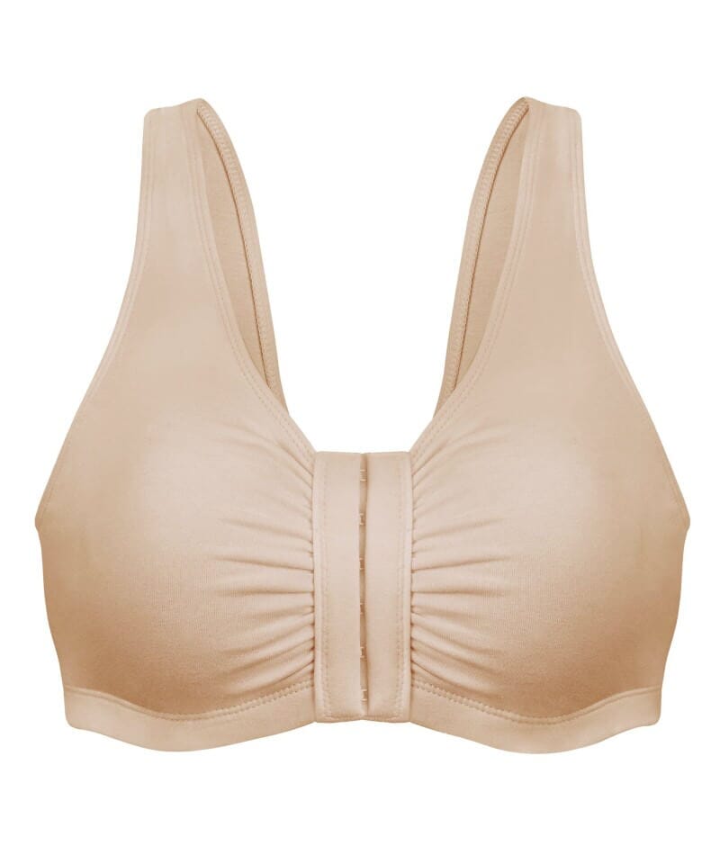 Bestform Unlined Wire-Free Cotton Stretch Sports Bra With Front Closure - Nude Bras 