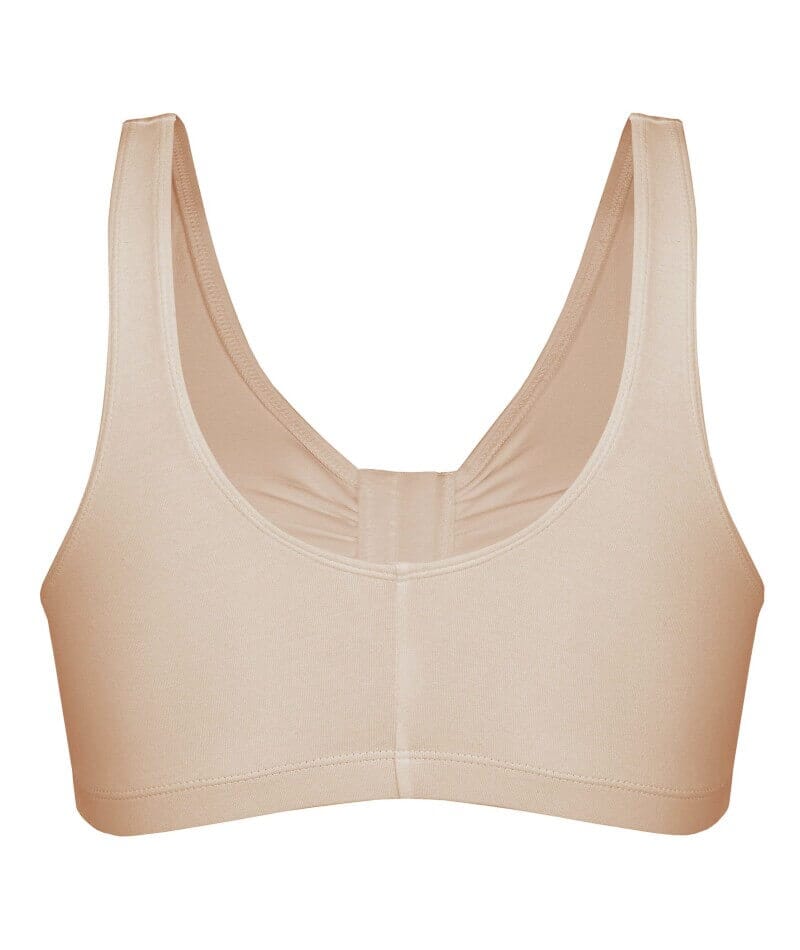 Bestform Unlined Wire-Free Cotton Stretch Sports Bra With Front Closure - Nude Bras 