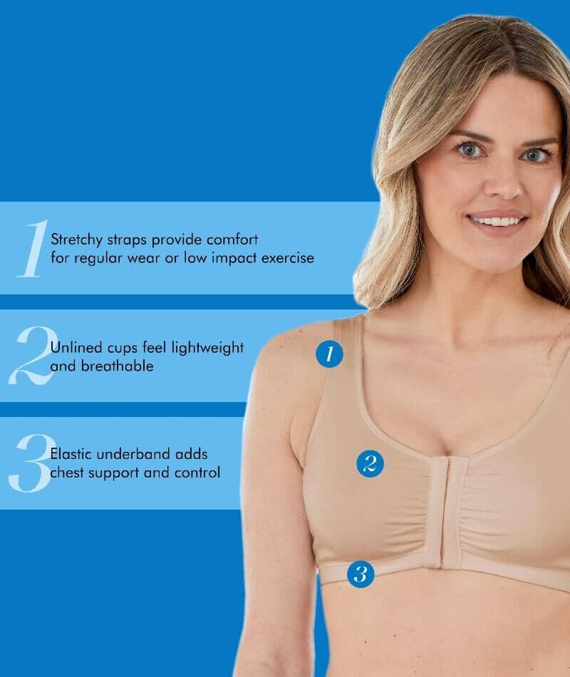 Bestform Unlined Wire-Free Cotton Stretch Sports Bra With Front Closure - Nude Bras 