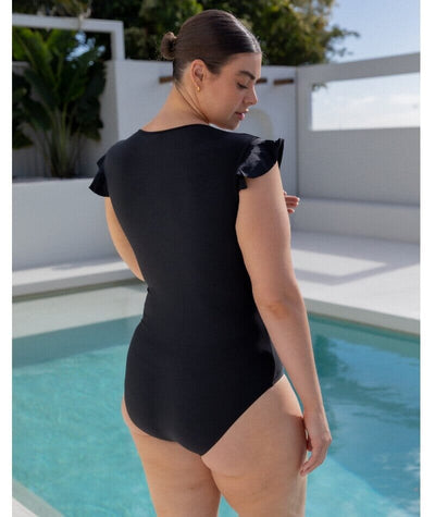 Capriosca Frill Zip One Piece - Black Swim