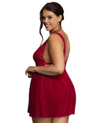 Curvy Deep V-neck Mesh Babydoll - Burgundy Babydoll / Chemise 
