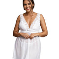 Curvy Deep V-neck Mesh Babydoll - White