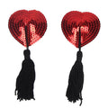 Curvy Heart Sequin with Tassel Nipple Covers - Red/Black