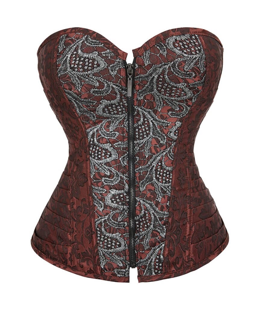 Curvy Jacquard Satin & Lace Corset - Red Bodysuits & Basques 