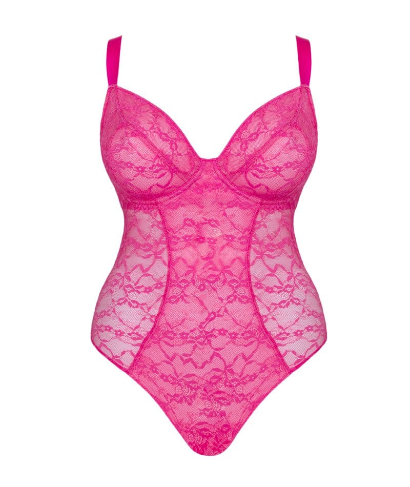 Curvy Kate All Night Lace Plunge Bodysuit - Hot Pink/Blush Bodysuits & Basques 