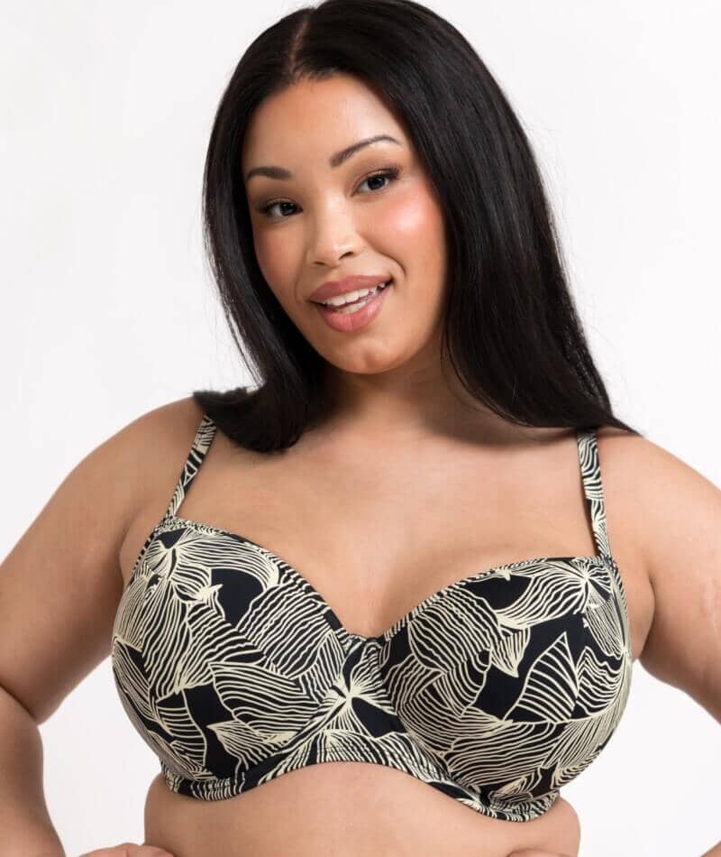 Curvy Kate Ripple Reef Balcony Bikini Top - Black Print Swim 
