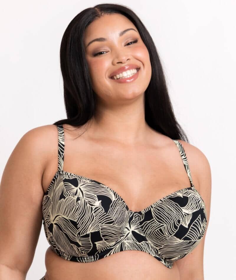 Curvy Kate Ripple Reef Balcony Bikini Top - Black Print Swim 