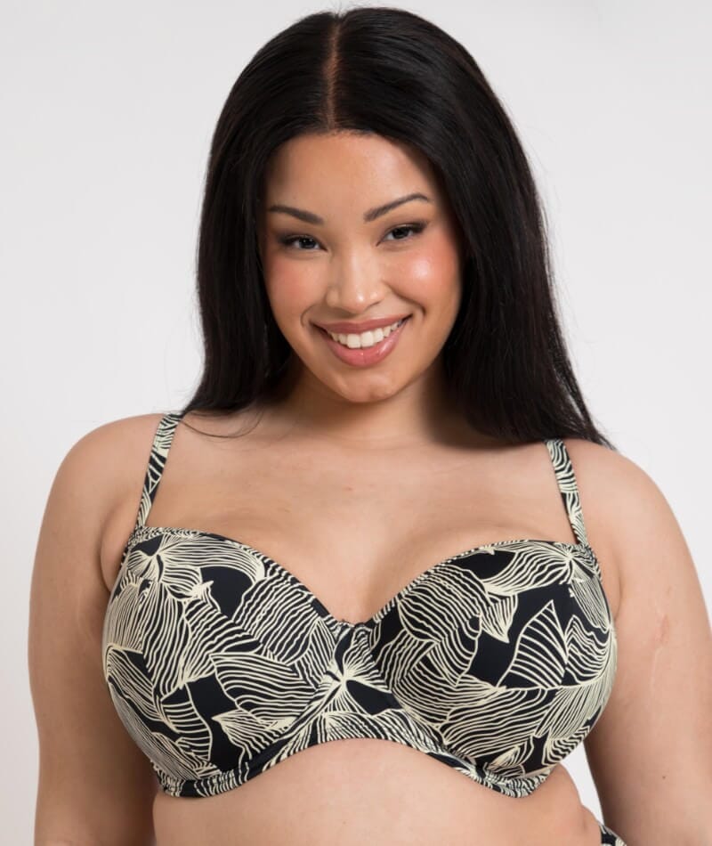 Curvy Kate Ripple Reef Balcony Bikini Top - Black Print Swim 