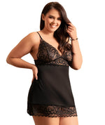 Curvy Lace Floral Babydoll - Black Babydoll / Chemise 