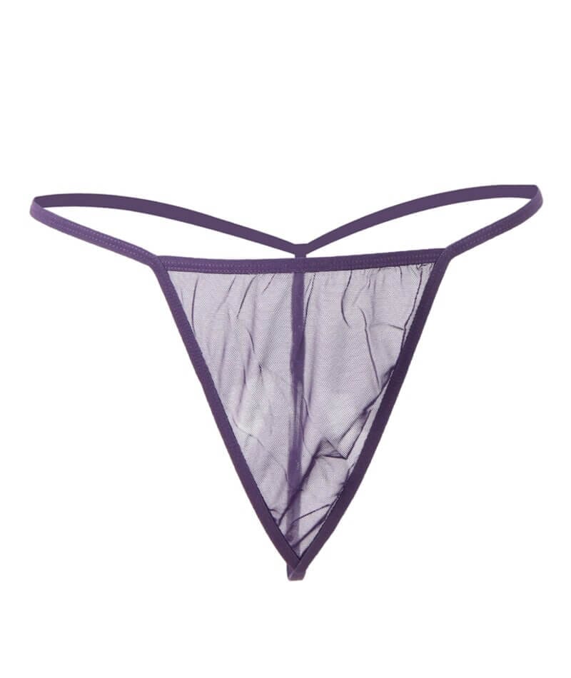 Curvy Mesh & Lace Cup Babydoll Nightdress with G-String - Purple Babydoll / Chemise 