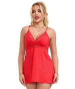 Curvy Modal Lace Deep V-Neck Suspender Nightdress - Red