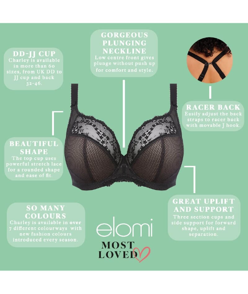Elomi Charley Underwire Stretch Plunge Bra - Black Bras 