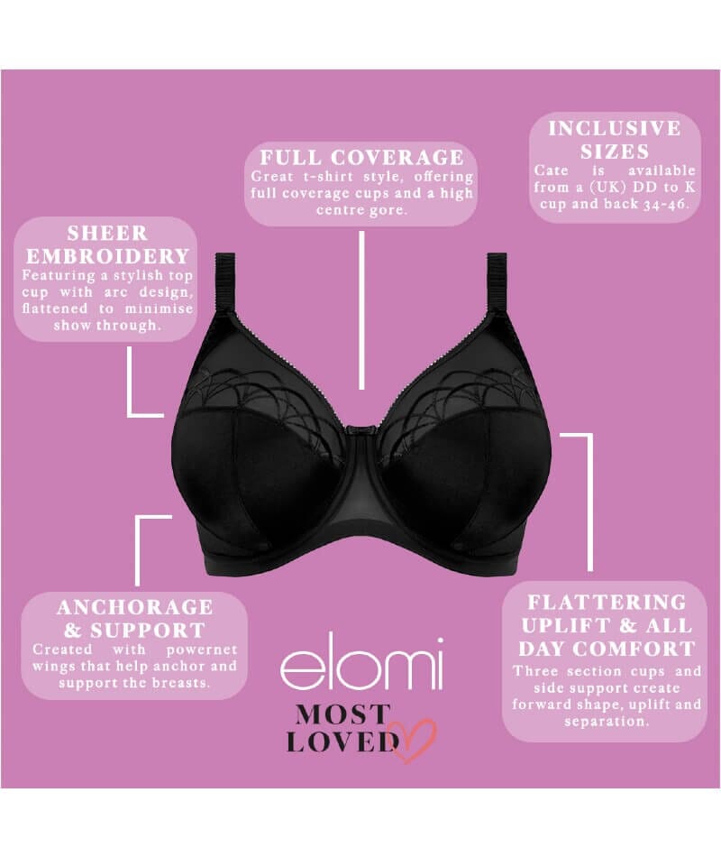 Elomi Cate Underwired Full Cup Banded Bra - Black Bras 