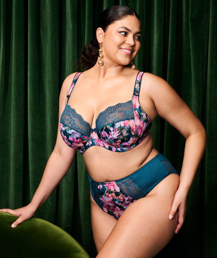 Elomi Lucie Underwire Stretch Plunge Bra - Teal Floral