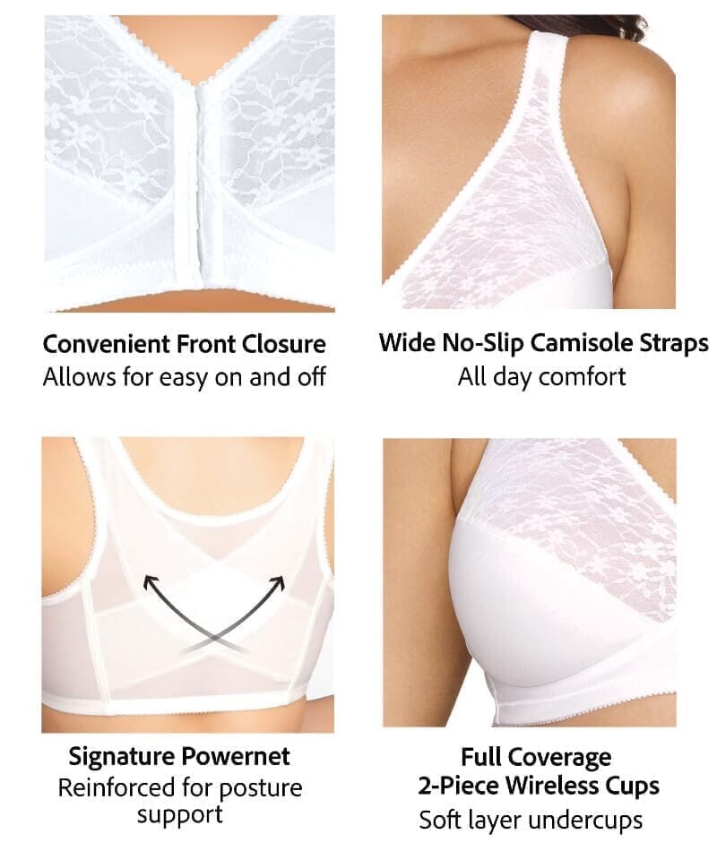 Exquisite Form Fully Front Close Wire-Free Posture Bra With Lace - White Bras 
