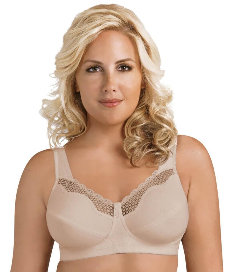 Exquisite Form Fully Cotton Soft Cup Wire-Free Bra With Lace 2 Pack - Damask Neutral/White Bras 