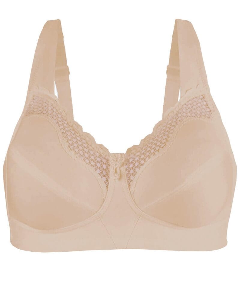 Exquisite Form Fully Cotton Soft Cup Wire-Free Bra With Lace 2 Pack - Damask Neutral/White Bras 
