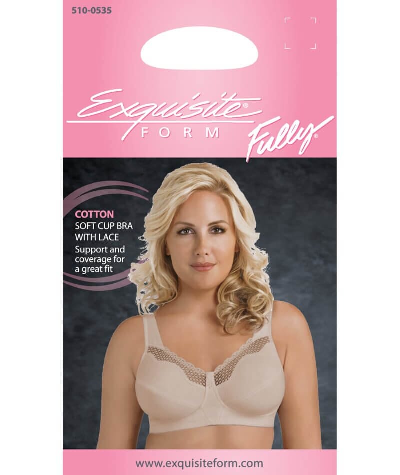 Exquisite Form Fully Cotton Soft Cup Wire-Free Bra With Lace 2 Pack - Damask Neutral/White Bras 