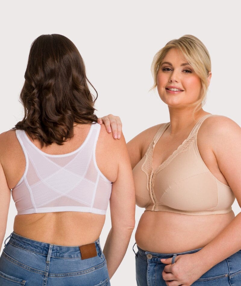 Exquisite Form Fully Front Close Wire-Free Posture Bra With Lace - White Bras 